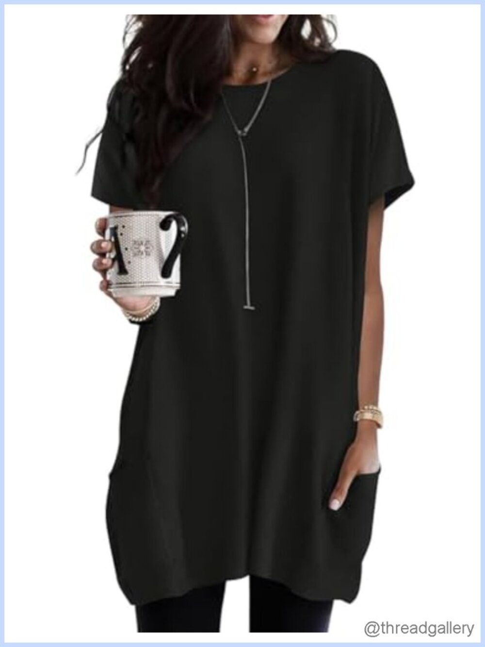 Womens Tunic Top with Pockets Short Sleeve Loose Fit Long T Shirt for Leggings